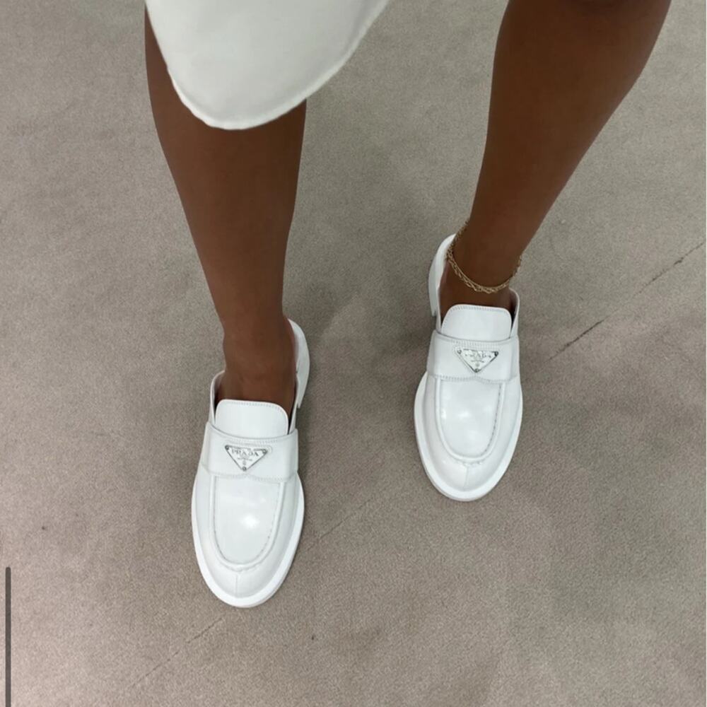 Prada Spazzolato Brushed Leather White Triangle Logo Mules  Size 41 - Picture 2 of 8